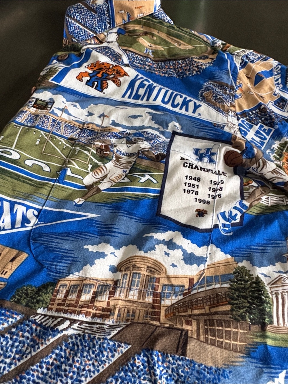 Reyn Spooner University of Kentucky Blue Graphic Home Games Hawaiian Shirt med